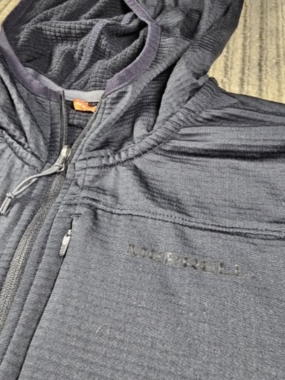 Merrell Men Black Geotex Grid Fleece Full Zip Hoodie Jacket Outdoor Active Sz L - Picture 2 of 6
